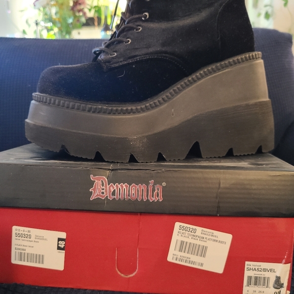 Demonia Shoes - Demonia Velvet Black Platform Shoes